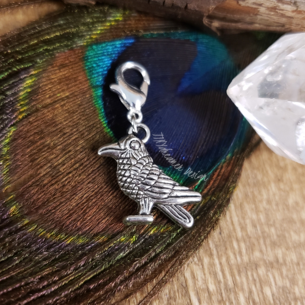 525 Silver Raven Crow Bird Clipon CharmOdinPagan Bag ClipWitch Zipper Pull 8$